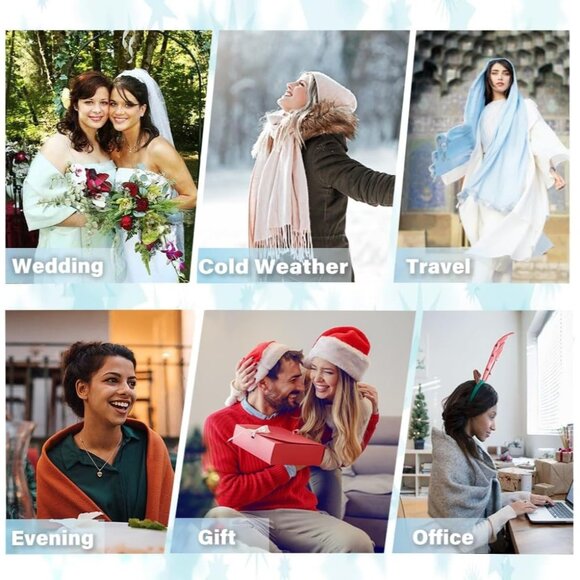 🆕 Women White Evening Dress Wedding Pashmina Shawls Winter Warm Silky Scarves - Picture 6 of 7